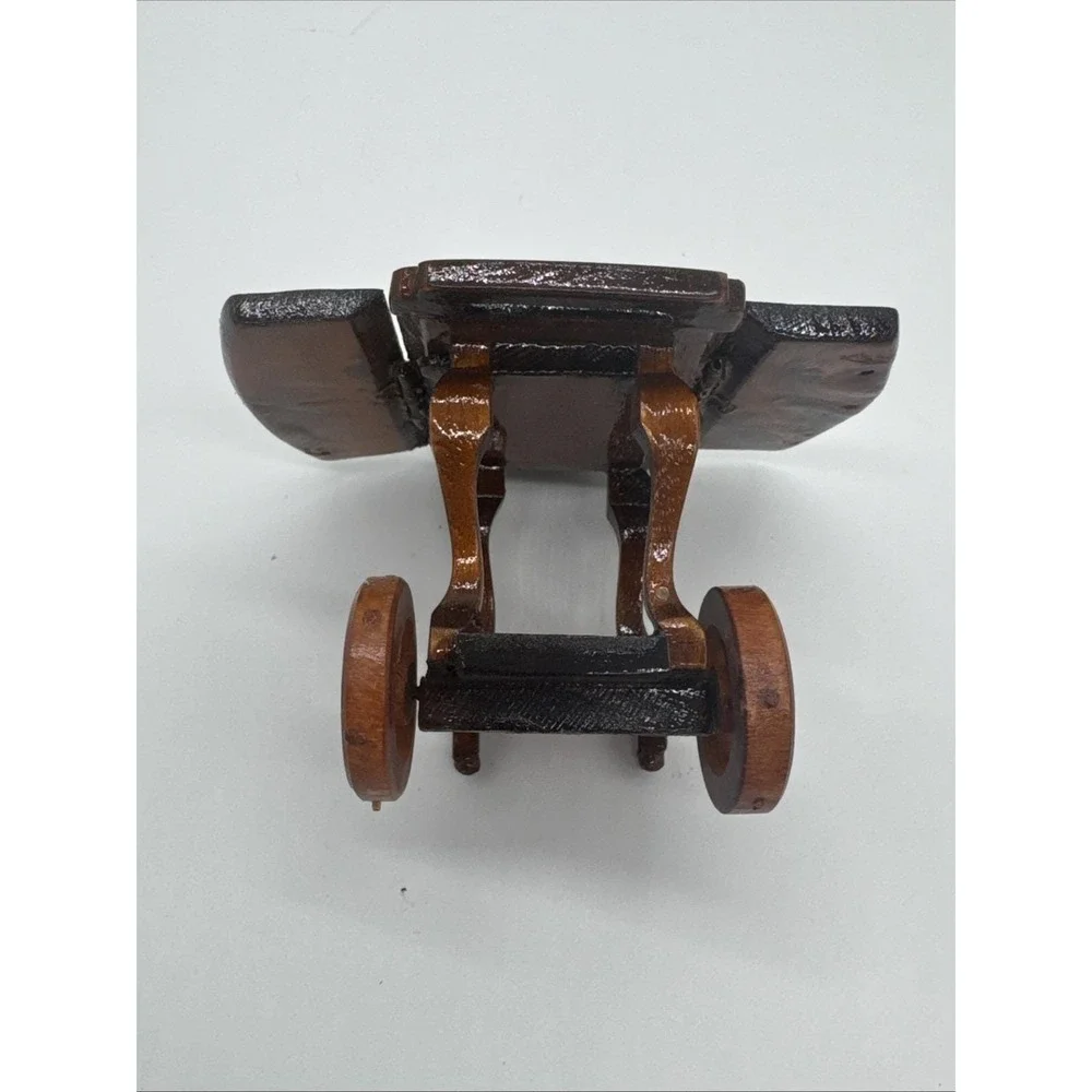 Vtg Dollhouse Miniature Wooden Tea Cart Serving Table On Wheels Furniture